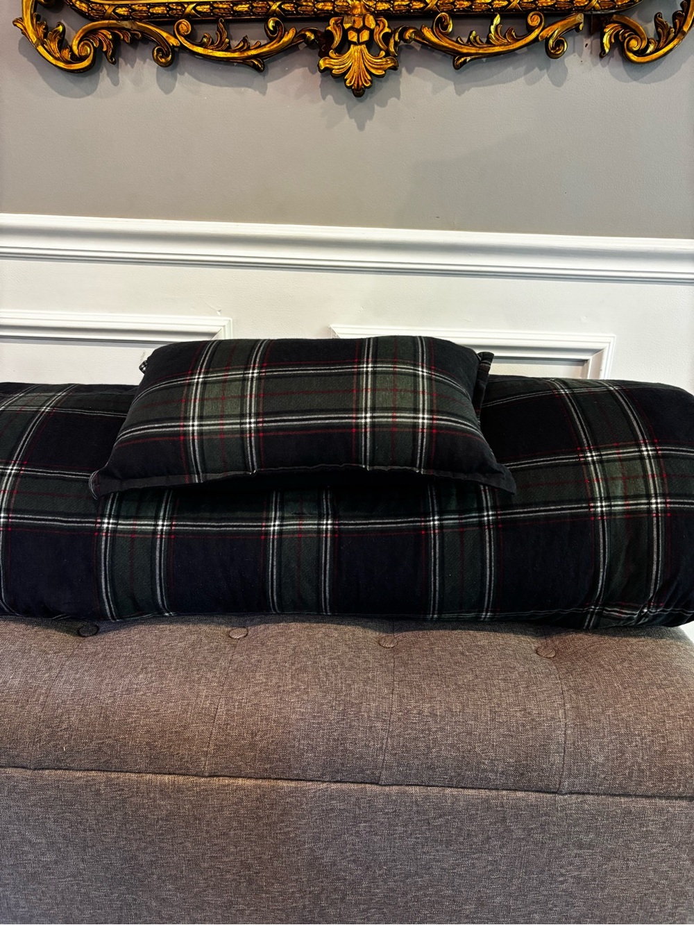 Brooks Brothers Black Plaid Bolster Pillow with Matching Cushion